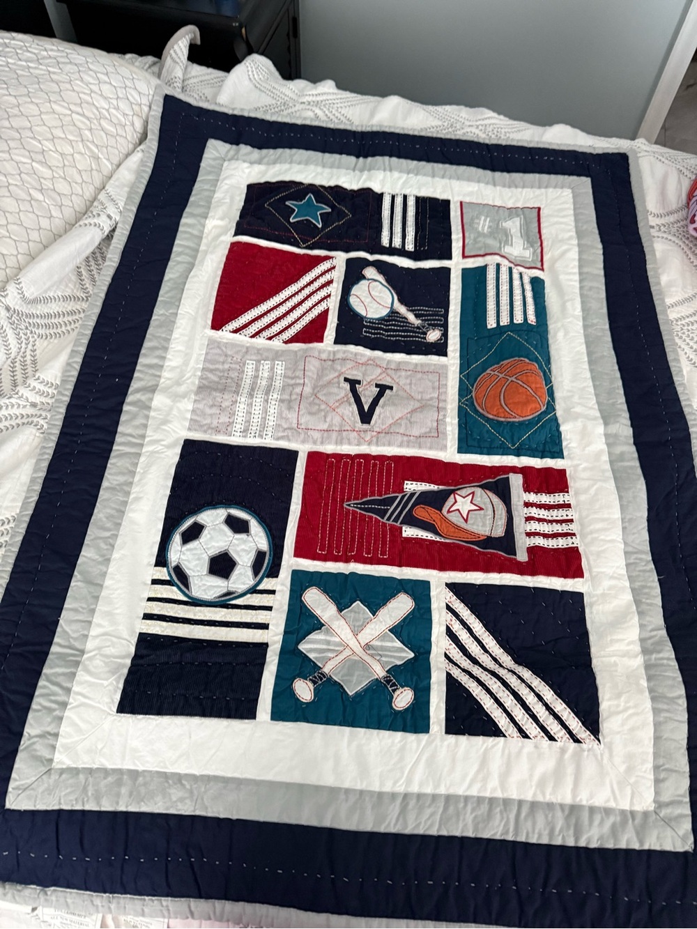 Pottery Barn Kids Liam Sports Patchwork Crib Quilt
